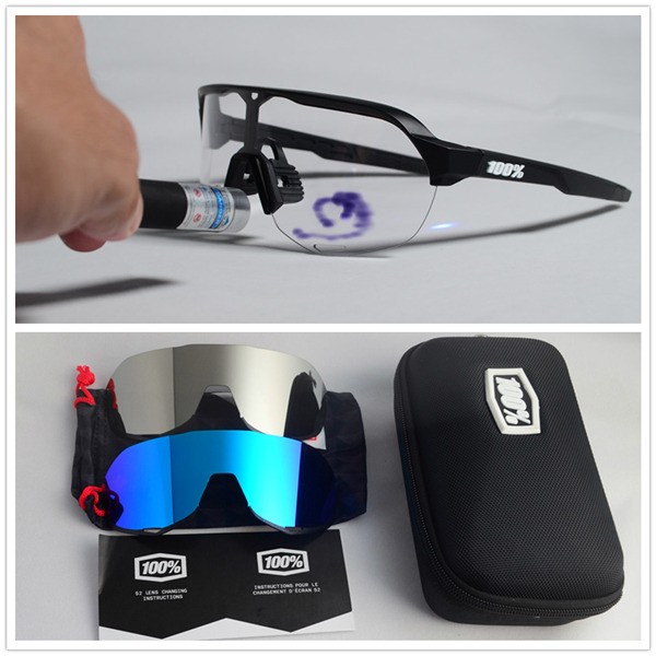 100% S2 sunglasses Black frame Clear lens + Blue lens + Silver lens Included