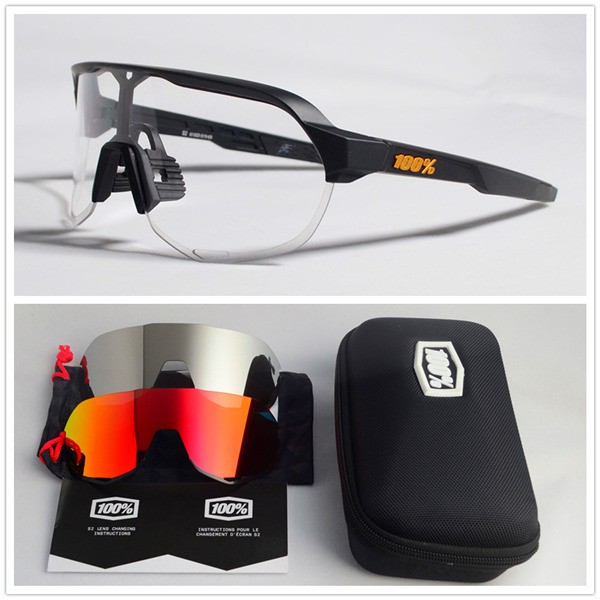 100% S2 sunglasses Black frame Clear lens + Red lens + Silver lens Included
