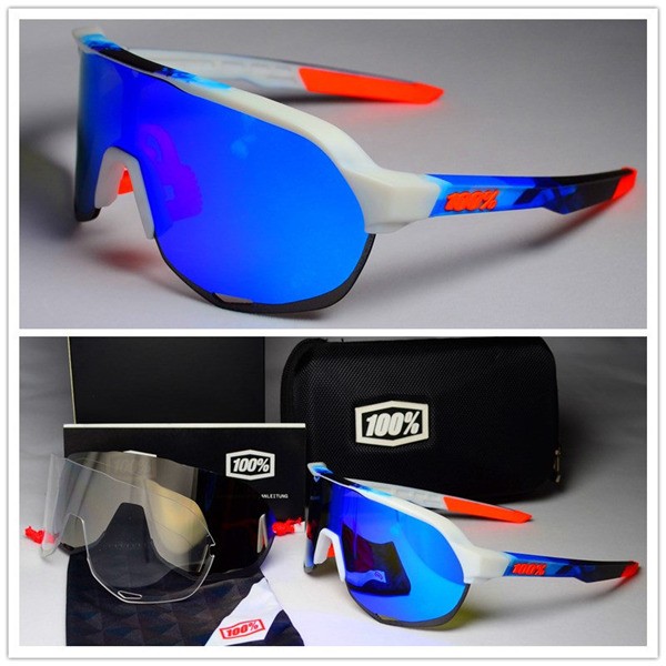 100% S2 sunglasses White blue frame Blue lens + Silver lens + Clear lens Included