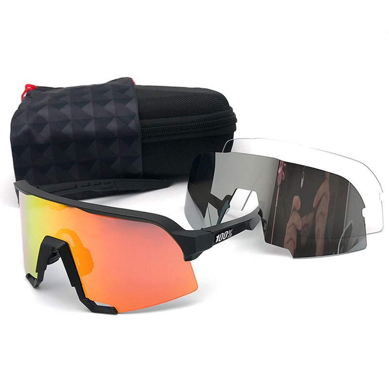 100% S3 sunglasses Black frame Red lens + Grey lens + Clear lens Included