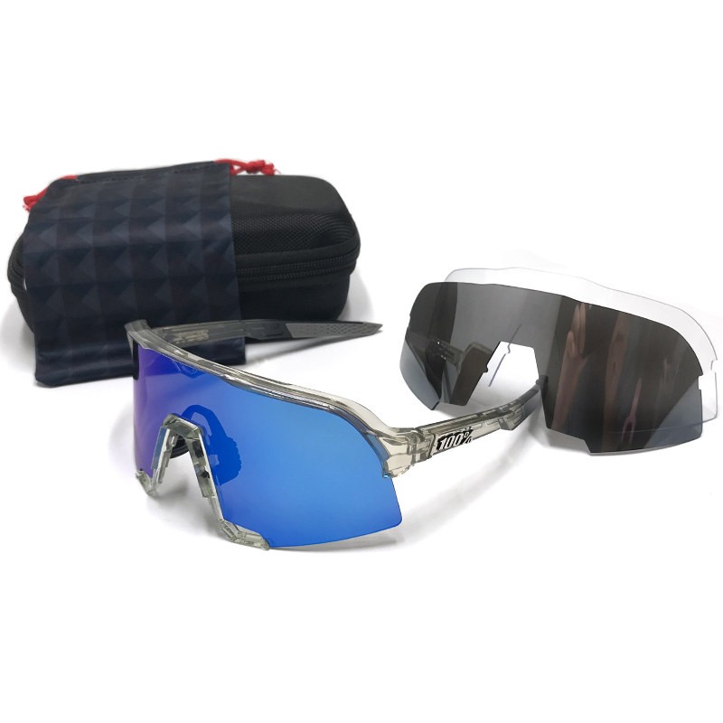 100% S3 sunglasses Clear frame Blue lens + Grey lens + Clear lens Included