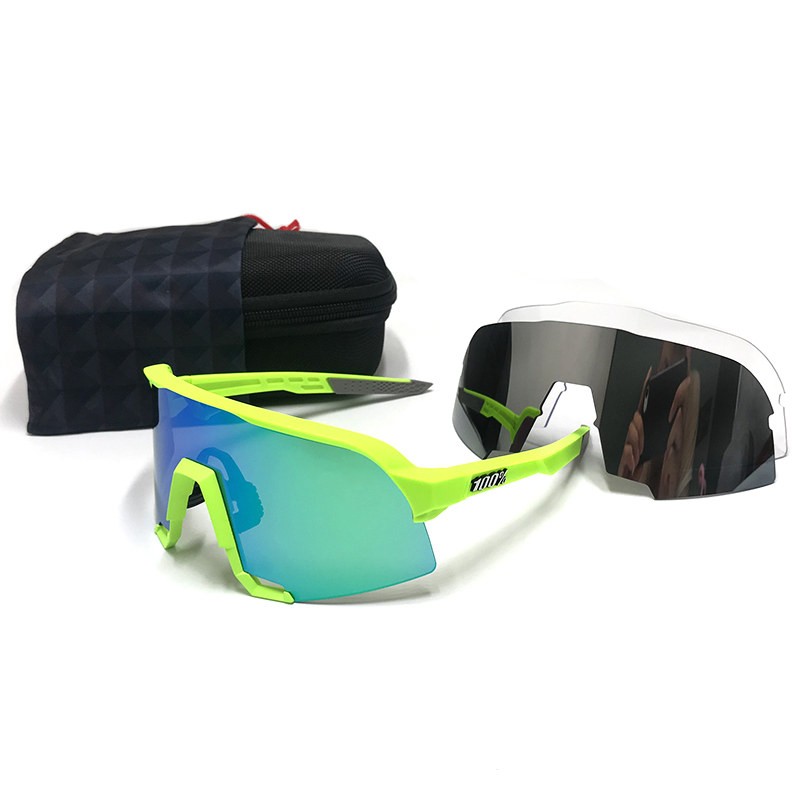 100% S3 sunglasses Green frame Cyan-blue lens + Grey lens + Clear lens Included