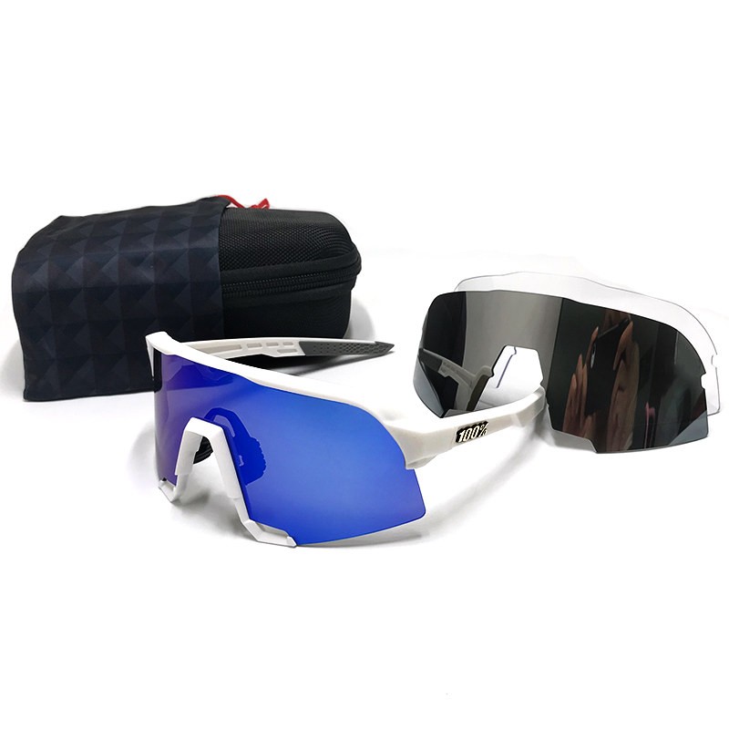 100% S3 sunglasses White blak frame Blue lens + Grey lens + Clear lens Included