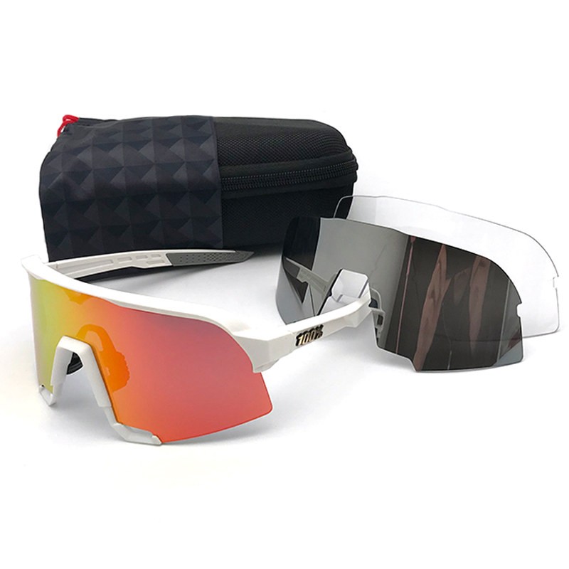 100% S3 sunglasses White frame Red lens + Grey lens + Clear lens Included
