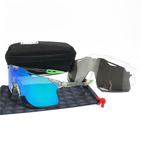100% Hypercraft sunglasses Clear Green frame Lake Blue lense + Black Lens + Clear Lens Included