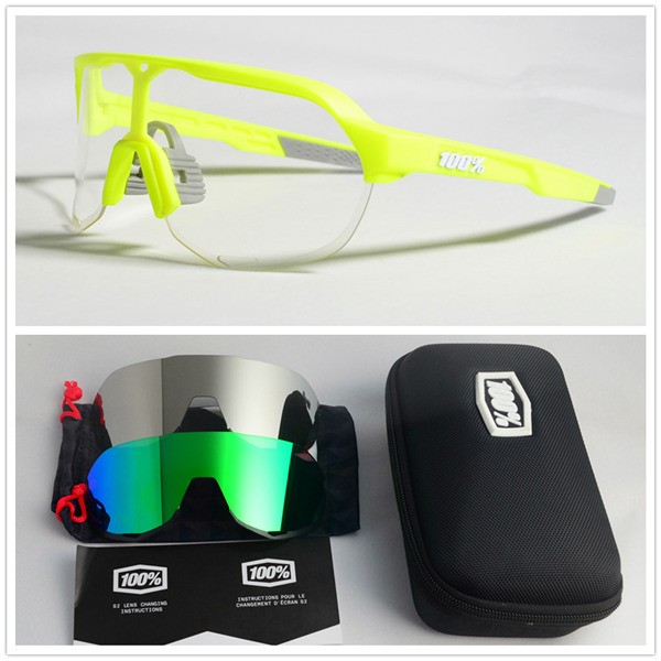 100% S2 sunglasses Yellow frame Clear lens + Green lens + Silver lens Included