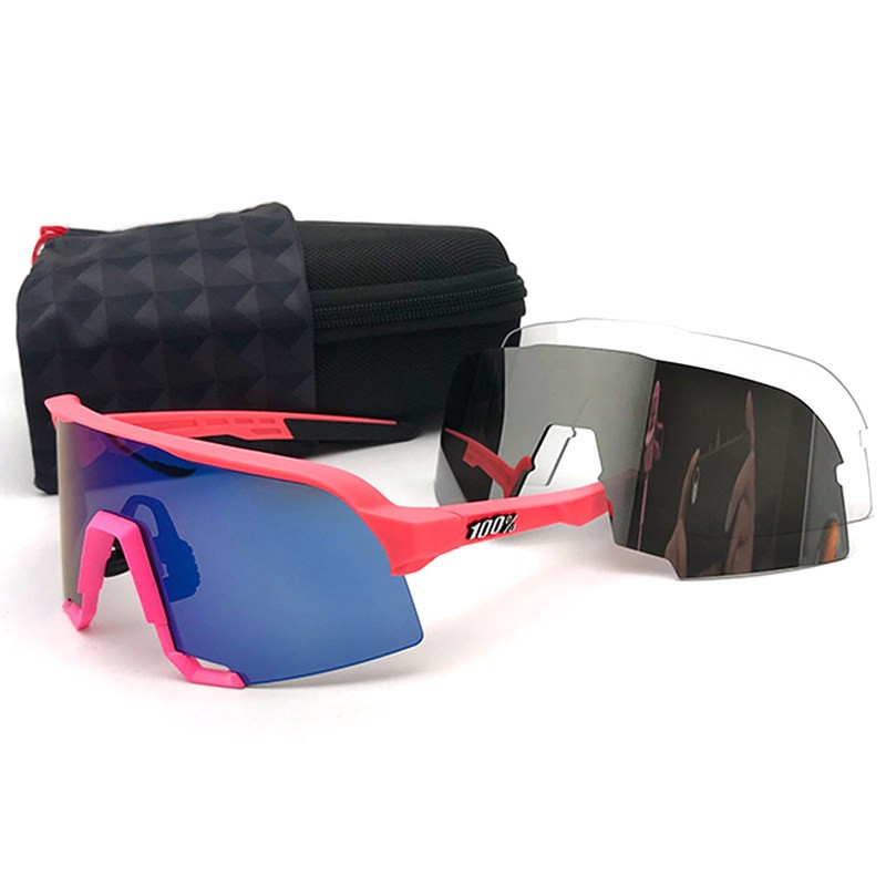 100% S3 sunglasses Pink frame Dark blue lens + Grey lens + Clear lens Included