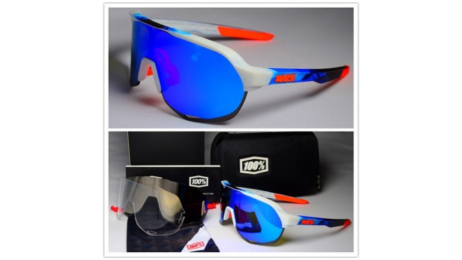 100% S2 sunglasses White blue frame Blue lens + Silver lens + Clear lens Included