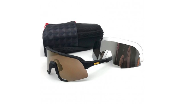 100% S3 sunglasses Black frame Light Orange lens + Grey lens + Clear lens Included