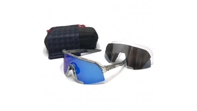 100% S3 sunglasses Clear frame Blue lens + Grey lens + Clear lens Included