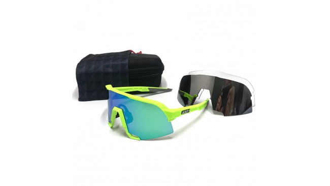 100% S3 sunglasses Green frame Cyan-blue lens + Grey lens + Clear lens Included
