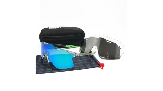 100% Hypercraft sunglasses Clear Green frame Lake Blue lense + Black Lens + Clear Lens Included