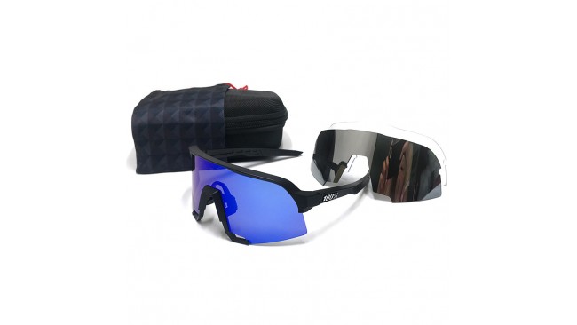100% S3 sunglasses Black frame Blue lens + Grey lens + Clear lens Included